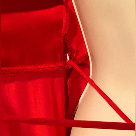 Free People Intimately red silky wrap dress surplice neck,ruffle hi low hem sz.S - Picture 8 of 11